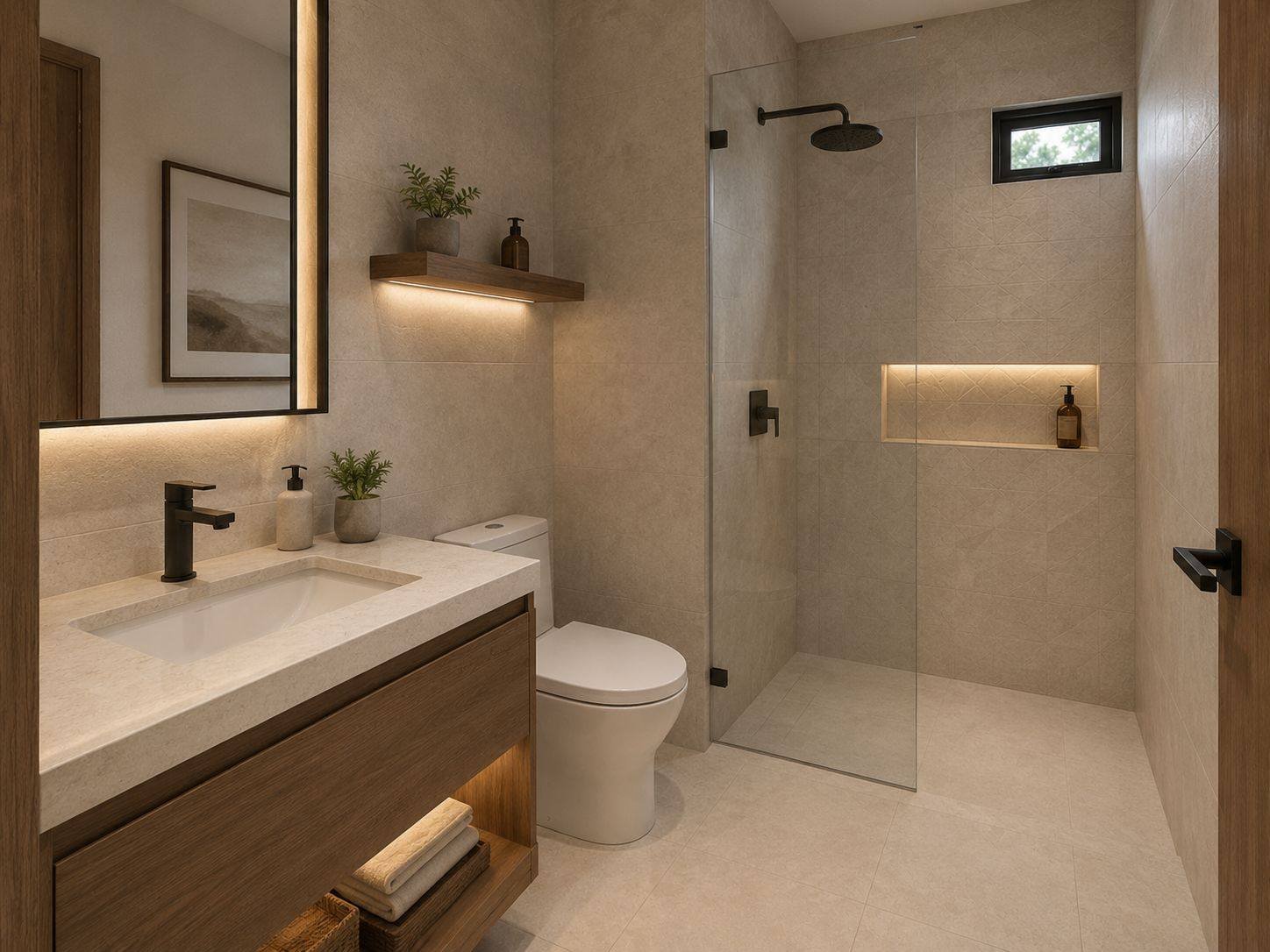Baño principal del NH150 con ducha de obra