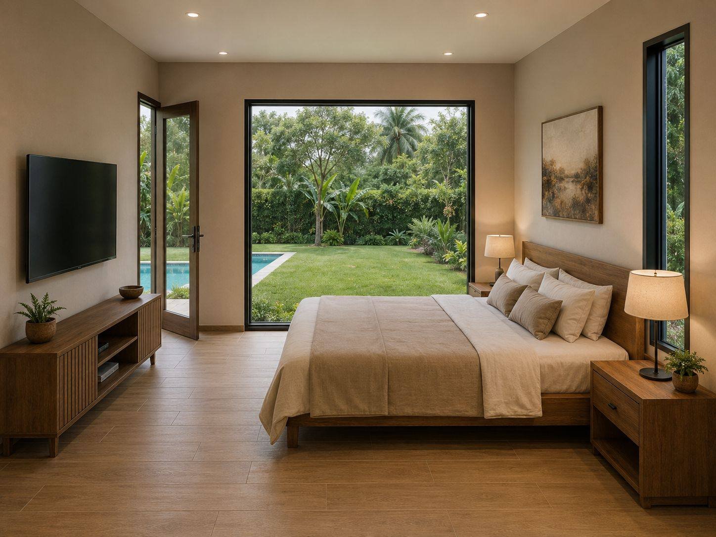 Dormitorio principal del NH150 con salida al jardín
